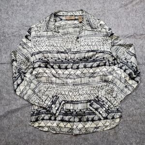 i.e. Top Womens Size 10 Silk Blouse Button Front Geometric Satin‎ Aztec Western